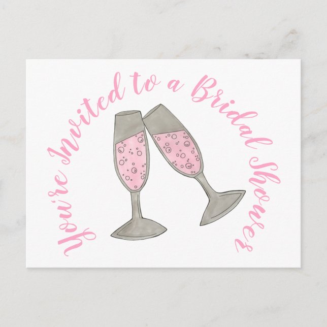 Sie sind eingeladen Pink Champagne Glass Brautpart Einladungspostkarte (Vorderseite)