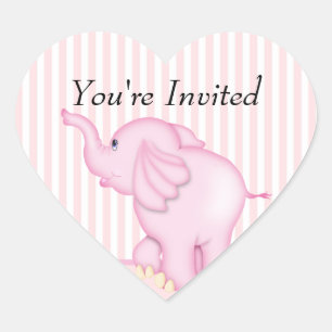 Sie sind eingeladen Pink Elephant Baby Dusche Herz-Aufkleber