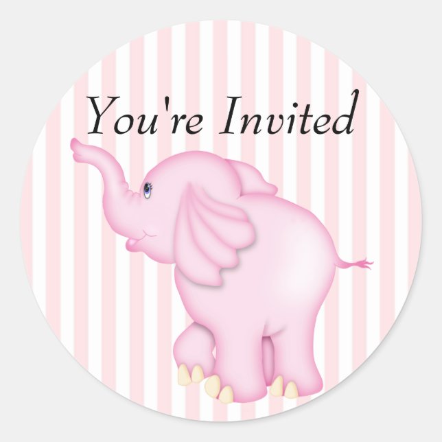 Sie sind eingeladen Pink Elephant Baby Dusche Runder Aufkleber (Vorderseite)