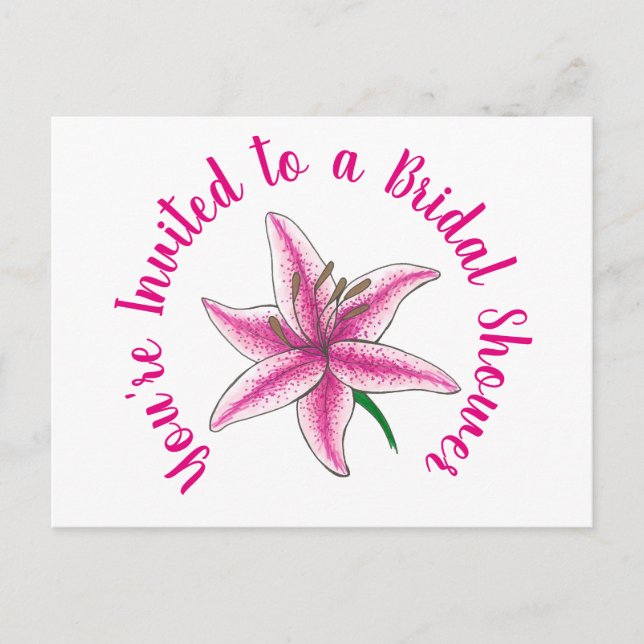 Sie sind eingeladen Pink Lily Blume Brautparty Einladungspostkarte (Vorderseite)