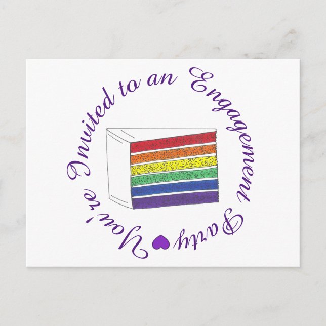 Sie sind eingeladene Rainbow Cake Engagement Party Einladungspostkarte (Vorderseite)