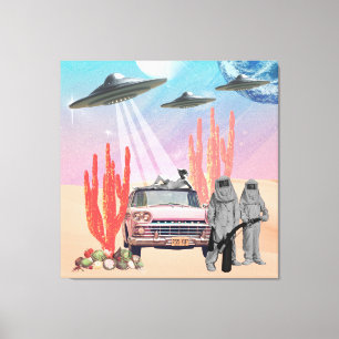 Sie sind gelandet UFO Wüstenkaktus Surrealer Colla Leinwanddruck