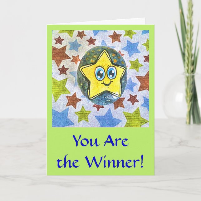 Sie sind Gewinner, Cartoon Star Grußkarte Karte (Vorderseite)