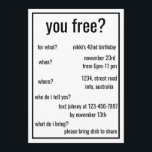 Sie sind gratis? Funny Simple Birthday Minimalisti Einladung<br><div class="desc">Sie sind gratis? Funny Simple Birthday Minimalistische individuelle Einladung</div>