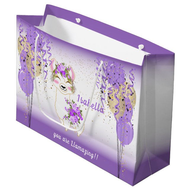 Sie sind Llamazing - Lila Große Geschenktüte (Vorderseite Schrägansicht)