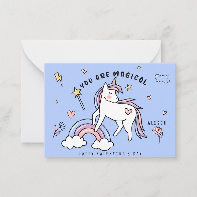 Sie sind magisches Einhorn und Regenbogen Valentin Mitteilungskarte (Vorderseite)