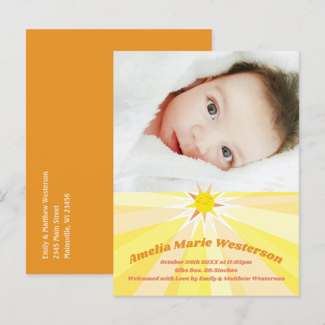 Sie sind meine Geburtsankündigung von Sunshine Bab Postkarte (Vorne/Hinten)