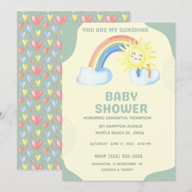 Sie sind meine neutrale Babydusche für das Sonnenl Einladung (Vorne/Hinten)