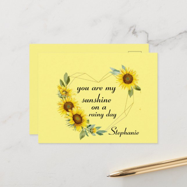 Sie sind meine Sonnenschutzblumen, Zitat der Liebe Postkarte (Vorderseite/Rückseite Beispiel)
