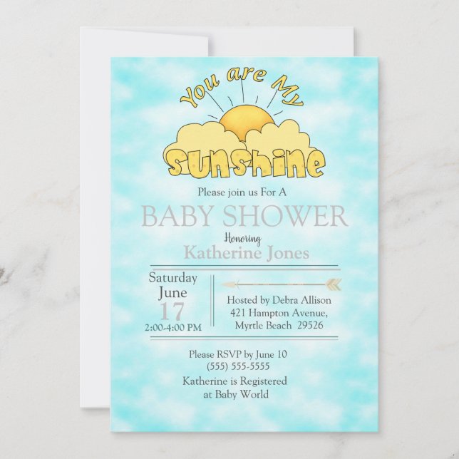 Sie sind meine Sunshine Baby Nuetral Dusche Einlad Einladung (Vorderseite)