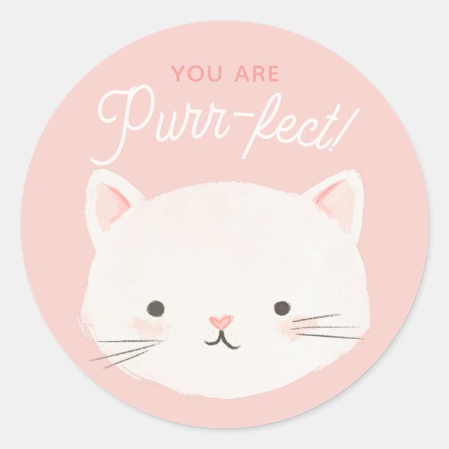 Sie sind Purfect Kitty Cat Klassenzimmer Valentins Runder Aufkleber (Vorderseite)