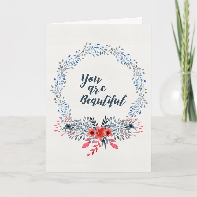 Sie sind schön - Blue Watercolor Floral Card Karte (Vorderseite)