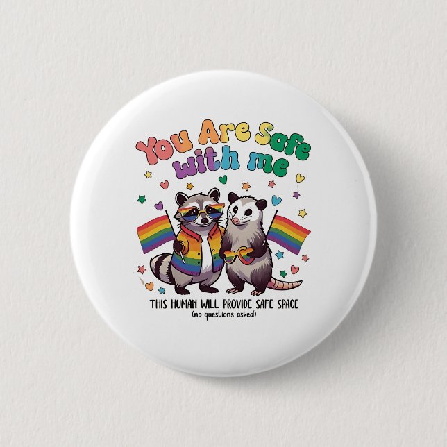 Sie sind sicher bei lGBT-Raccoon-Tieren Button (Vorderseite)