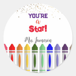 Sie sind Star Crayon Star Design für Lehrer Runder Aufkleber