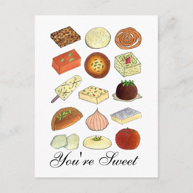 Sie sind süße indische Mithai Süßigkeiten Confecti Postkarte (Vorderseite)