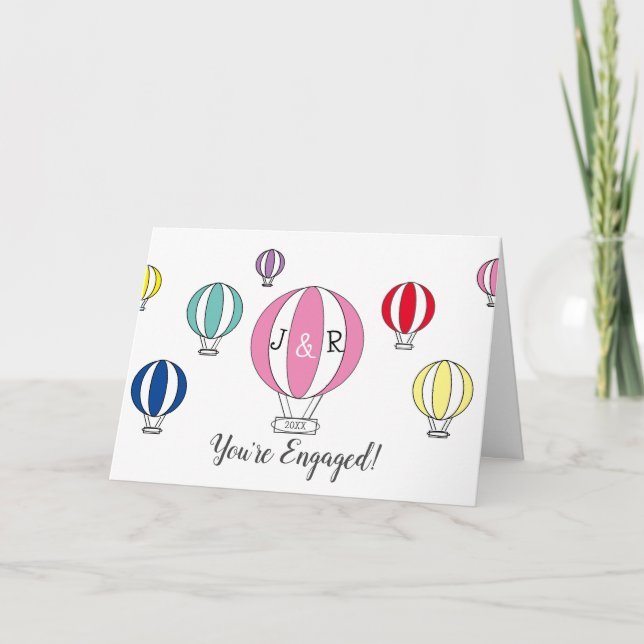 Sie sind verlobte Regenbogenballon-Verlobung Karte (Vorderseite)
