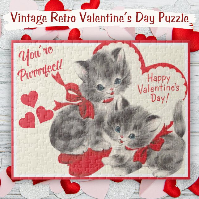 Sie sind Vintage Valentintagskätzchen (You're Purrrfect Vintage Valentine's Day Kittens Jigsaw Puzzle)