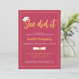 Sie tat es Grand Cap Magenta Graduierungsparty Fot Einladung