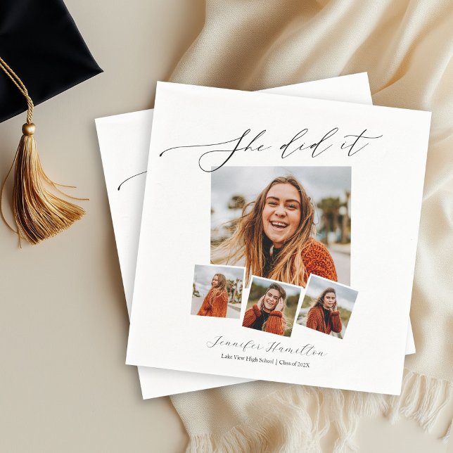 Sie tat es Minimalistisch Foto Grad Party Serviette (Von Creator hochgeladen)