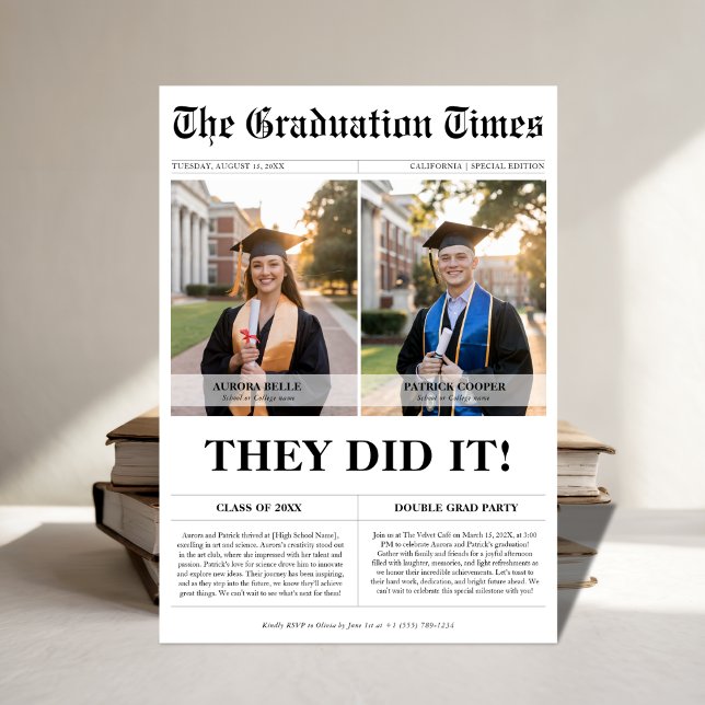 Sie taten es Twins Grad Party Newspaper Foto Einladung (Von Creator hochgeladen)