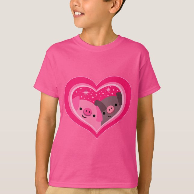 Sie und ich (Niedliche Schweine des Cartoon) Kinde T-Shirt (Vorderseite)