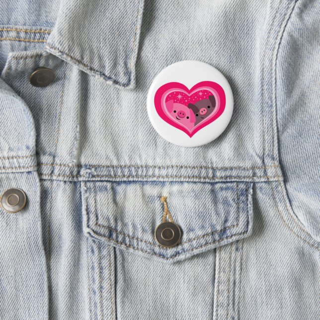 Sie und ich (Schweine mit Niedlichem Cartoon) Button (Beispiel)