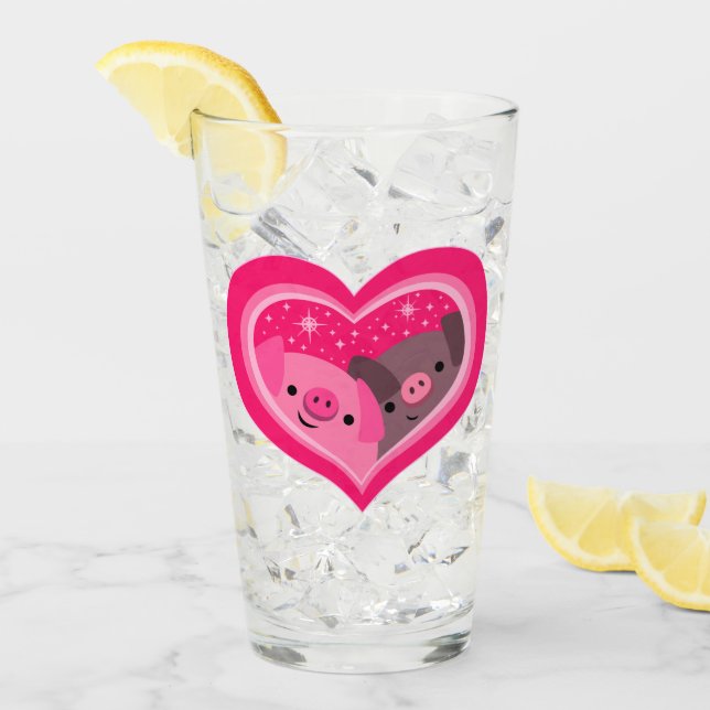 Sie und ich (Schweine mit Niedlichem Cartoon) Glas (Vorderseite Ice)