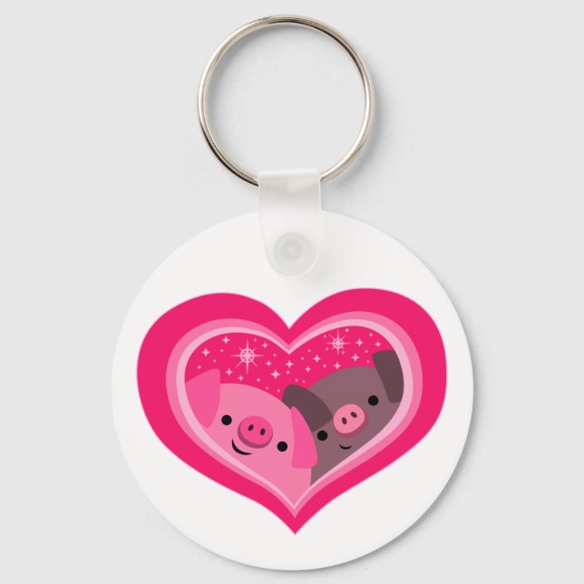 Sie und ich (Schweine mit Niedlichem Cartoon) Schlüsselanhänger (Vorderseite)
