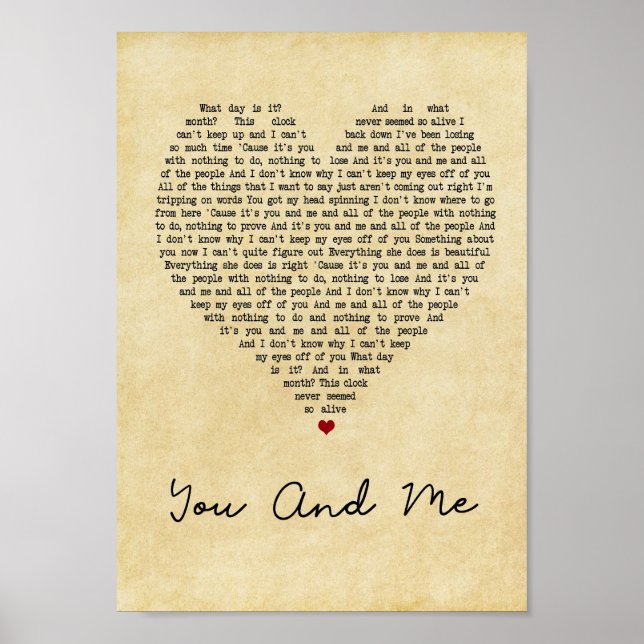 Sie und ich Vintag Herzenslied Lyrik Wall Art Prin Poster (Vorne)
