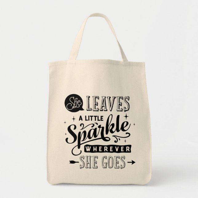 Sie verlässt eine wenige Schein-Typografie-Tasche Tragetasche (Vorne)