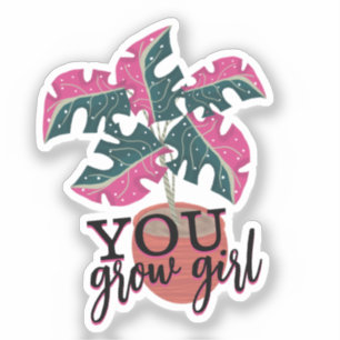 Sie wachsen Girl Hand Drawn Monstera Pflanze Aufkleber