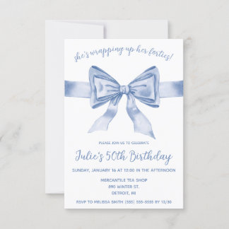 Sie wackelt ihre Vierzig auf! Blue Bow Birthday Einladung