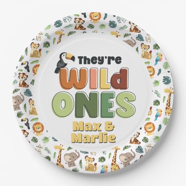 Sie Wild One Safari Zoo Animal Birthday Party Pappteller (Vorderseite)