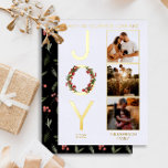 Sie wünschen Frieden Liebe und Freude 3 Foto Weihn Folien Feiertagskarte<br><div class="desc">Wünschen Sie Frieden, Liebe und "Joy" Weihnachts-Design mit einem Kranz überlagert auf dem "O" in "Joy" auf der links mit drei Fotos Ihrer Wahl auf der rechten Seite. Fügen Sie einfach das Jahr und Ihren Familiennamen hinzu, um das Design zu vervollständigen. Im hinteren Teil des Gebäudes findet man eine Wiederholung...</div>