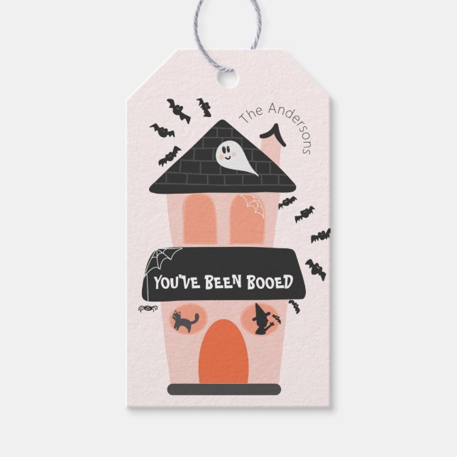 Sie wurden in rosa und orangefarbenem Spuk Haus un Geschenkanhänger (Vorderseite)