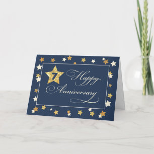 Sieben Anniversary Navy Gold Effect Star Karte