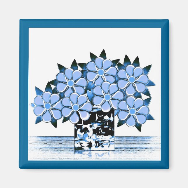 Sieben Blume und Vase-Blues Magnet (Vorne)