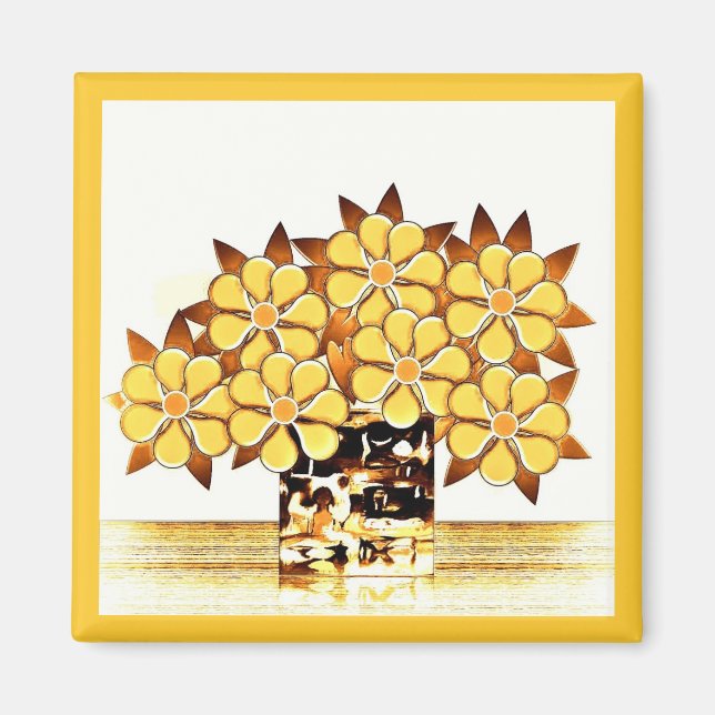 Sieben Blume und Vase Gelbes Magnet (Vorne)