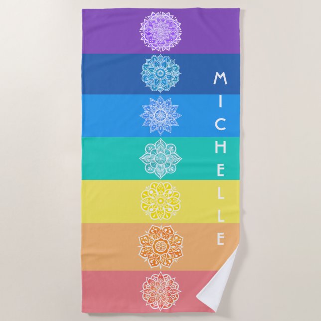 Sieben Chakras-Rainbow-Mandalas Strandtuch (Vorderseite)