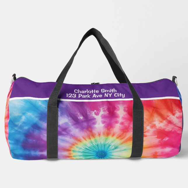 Sieben-Farben-Tie-Dye-Vortex-Monogramm personalisi Duffle Bag (Vorderseite)