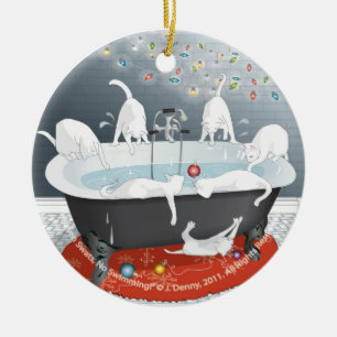 Sieben Fliegenklatsche, keine Schwimmen! Keramik Ornament