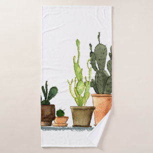 Sieben handgezogene Aquarellkaktus in braun Badehandtuch