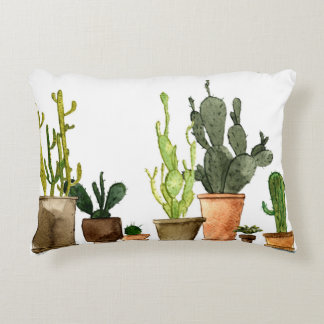 Sieben handgezogene Aquarellkaktus in braun Dekokissen