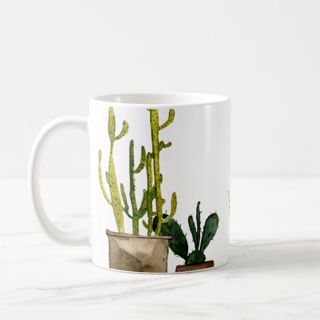 Sieben handgezogene Aquarellkaktus in braun  Kaffeetasse (Links)