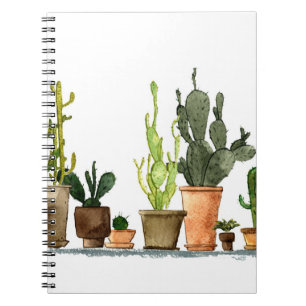 Sieben handgezogene Aquarellkaktus in braun Notizblock