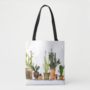 Sieben handgezogene Aquarellkaktus in braun  Tasche