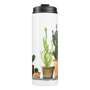 Sieben handgezogene Aquarellkaktus in braun  Thermosbecher