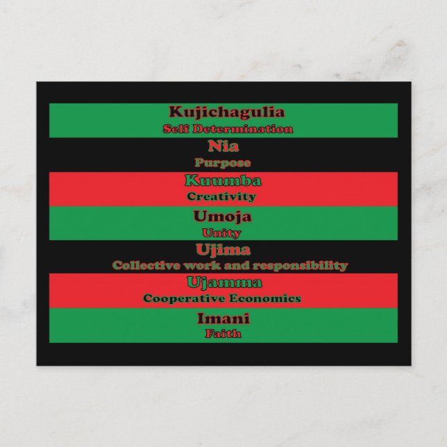 Sieben Prinzipien von Kwanzaa Black Red Green Postkarte (Vorderseite)