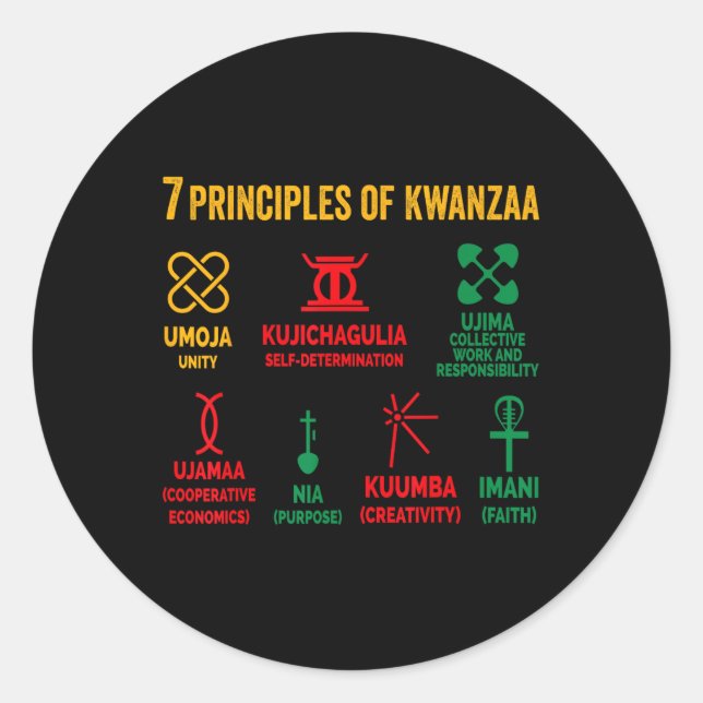 Sieben Prinzipien von Kwanzaa Männer Frauen Kinder Runder Aufkleber (Vorderseite)