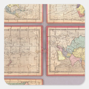 Sieben Puzzle-Karten der Welt Quadratischer Aufkleber